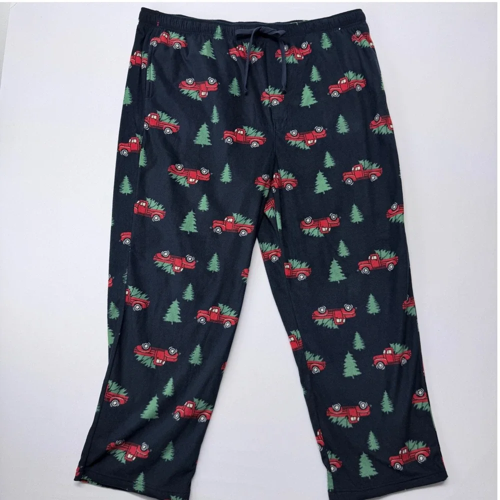 Sonoma Mens XXL Christmas Red Truck Tree Fleece Pajama Pants Navy Blue NWT